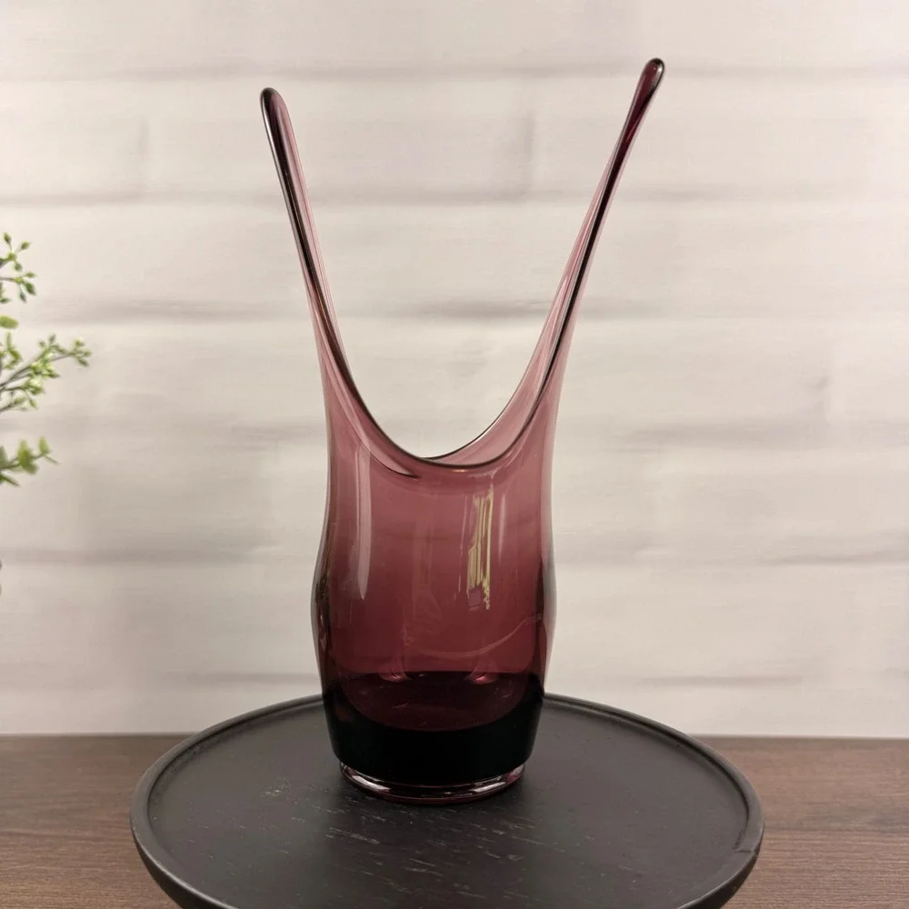 Viking Epic Split Vase Amethyst Purple Art Glass Mid Century MCM